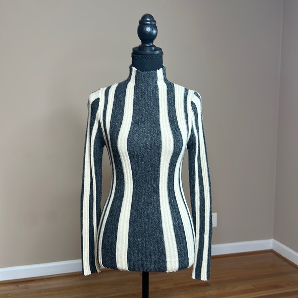 Buckle Black and Cream Striped Mock Neck Top